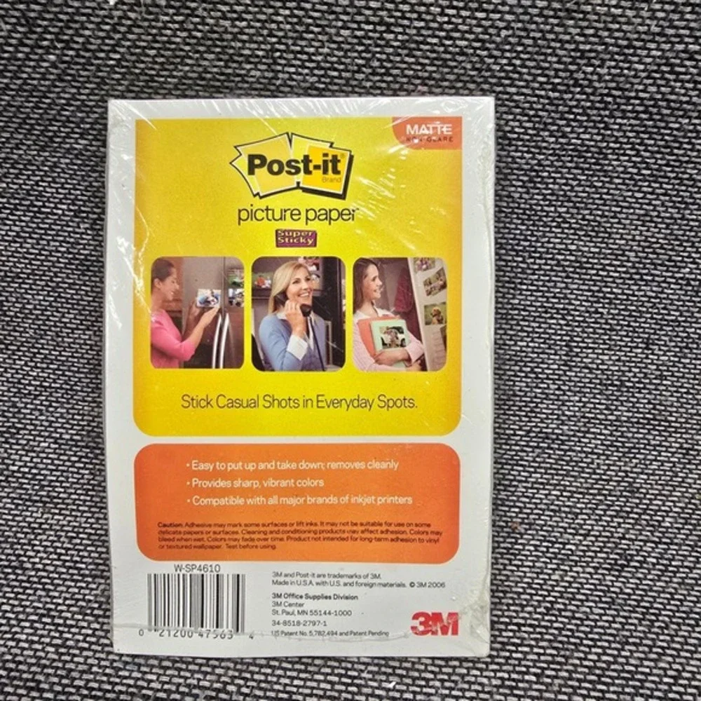Post-it Picture Paper 4x6 Inkjet Sticky Photo‎ Paper 10ct White NEW W Matte
